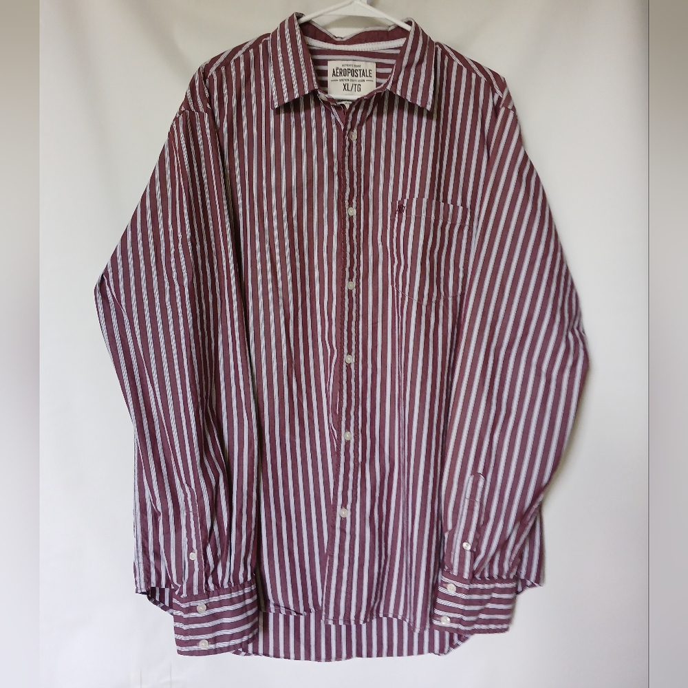 Aeropostale 1987 Long Sleeve Mens Shirt Size XL/TG Color Maroon White Stripe